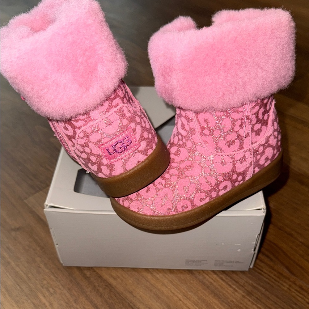 UGG Pink and Brown Fuzzy Boots